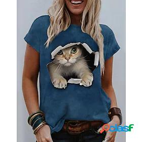 Womens Daily Weekend T shirt Tee 3D Cat Short Sleeve Cat