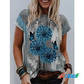 Womens Daily Weekend T shirt Tee Floral Dandelion Painting
