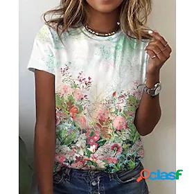 Womens Daily Weekend T shirt Tee Floral Short Sleeve Floral