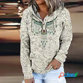 Womens Geometric Tribal Hoodie Sweatshirt Front Pocket Print