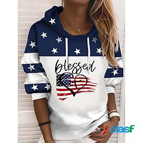 Womens Heart American US Flag Text Hoodie Sweatshirt Print
