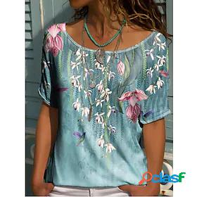 Womens Home Casual Daily T shirt Tee Floral Short Sleeve