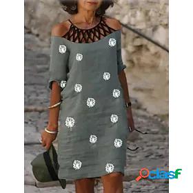 Womens Knee Length Dress A Line Dress Green Black Army Green