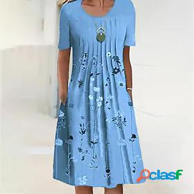 Womens Knee Length Dress A Line Dress Green Blue Short