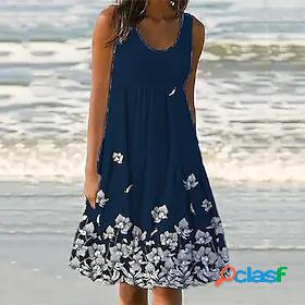 Womens Knee Length Dress Shift Dress Blue Navy Blue