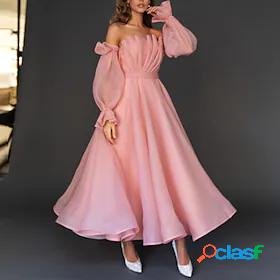 Womens Maxi long Dress Swing Dress Pink Long Sleeve Ruched