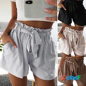 Womens Shorts Drawstring Pocket Daily Plain Summer Regular
