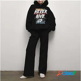 Womens Sweatsuit Hoodie Side Pockets Print Letter Number