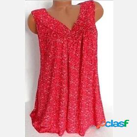 Womens Tank Top Camis Floral V Neck Pleated Basic Casual
