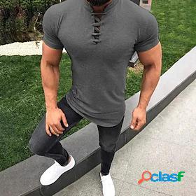 mens short-sleeved solid color st-up collar keyhole t-shirt