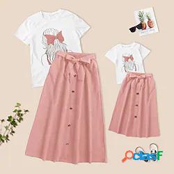 mommy and me dresses family sets cartoon graphic patterned
