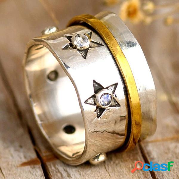 1 Pcs Alloy Simple Star Moon Moonstone Rotating Ring