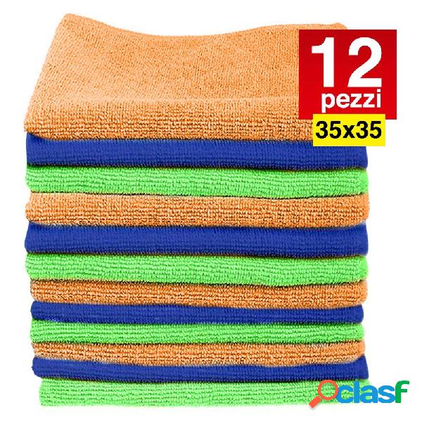 12 PANNI MICROFIBRA 35 X 35 CM PANNO PULIZIA MULTIUSO