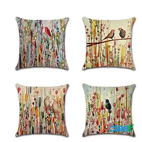 4 pcs Faux Linen Pillow Cover, Animal Chic Modern Rustic