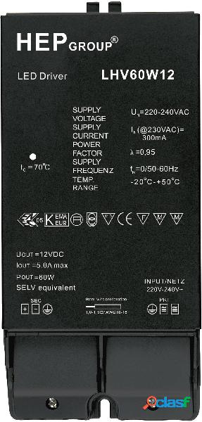 60W 12V Trasformatore per LED Tensione costante 0 - 5 A 12