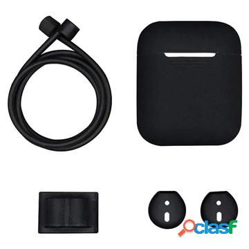 AirPods Apple a 4-in-1 2 Kit Accessori in Silicone - Nero
