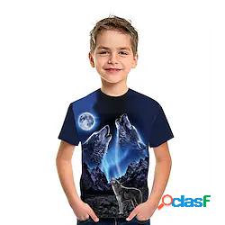 Bambino Da ragazzo maglietta Manica corta Blu Stampa 3D Lupo