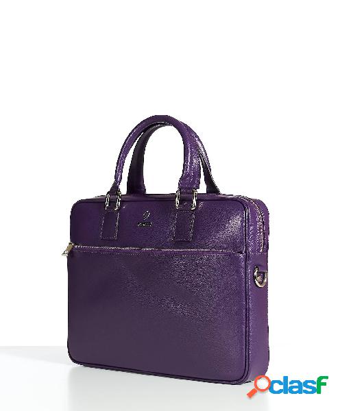 Borsa Ventiquattrore In Pelle Di Vitello Viola Saffiano