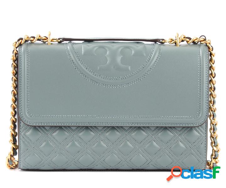 Borsa a spalla Tory Burch Fleming in pelle azzurra