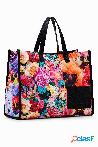 Borsa tote extra large con patch floreale
