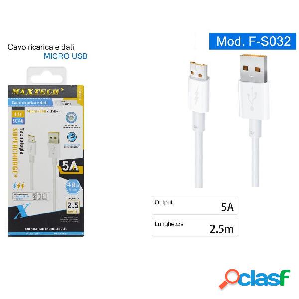 CAVO MICRO USB 2.5MT SUPERCHARGE RICARICA RAPIDA 5A DATI