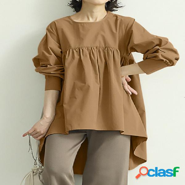 Camicie casual da donna con maniche a sbuffo pieghettate