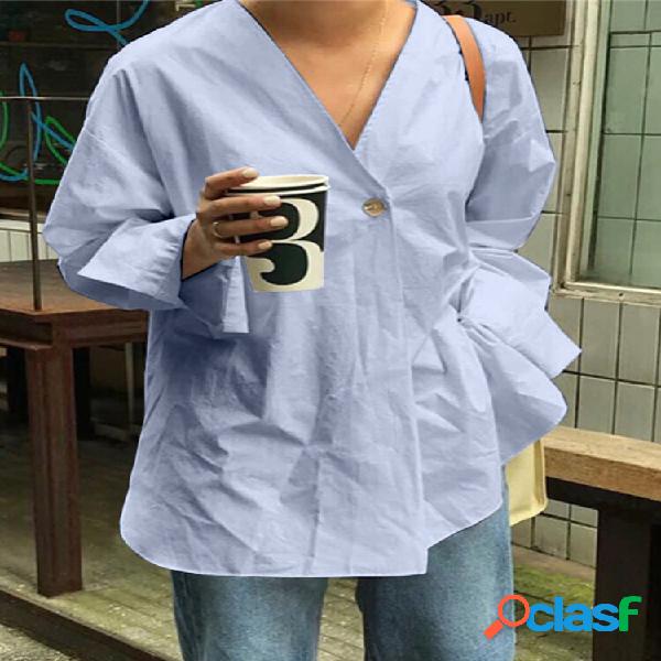 Camicie casual da donna con scollo a V allentate da ufficio