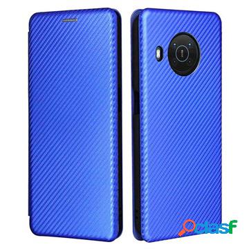 Custodia a Flip per Nokia X10/X20 - Fibra di Carbonio - Blu