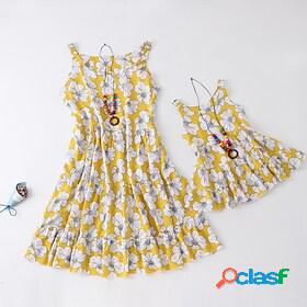 Dresses Mommy and Me Floral Print Yellow Knee-length