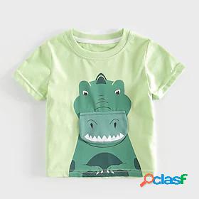 Kids Boys T shirt Short Sleeve Cartoon Dinosaur Animal Green