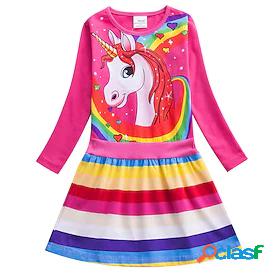 Kids Little Girls Dress Blue White Red Unicorn Rainbow