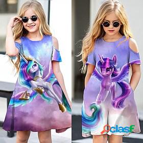 Kids Little Girls Dress Cartoon Unicorn Daily Holiday