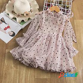 Kids Little Girls Dress Polka Dot Solid Colored Dusty Rose