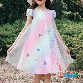 Kids Little Girls Dress Rainbow Butterfly Color Block Daily