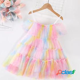 Kids Little Girls Dress Rainbow Patchwork Daily A Line Dress