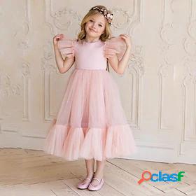 Kids Little Girls Dress Solid Colored Party A Line Dress