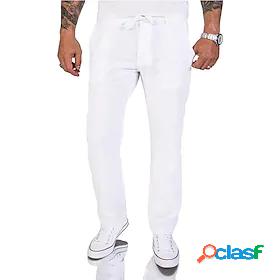 Mens Beach Pants Pants Cotton Solid Color Mid Waist White