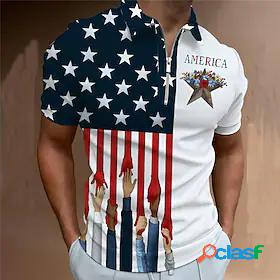 Mens Golf Shirt National Flag Letter Collar Street Daily