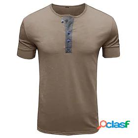 Mens T-shirt Sleeve Color Block Henley Thin Summer Light