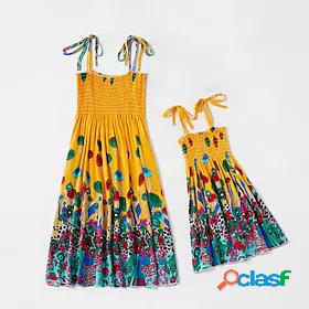 Mommy and Me Dresses Casual / Daily Floral Print Yellow