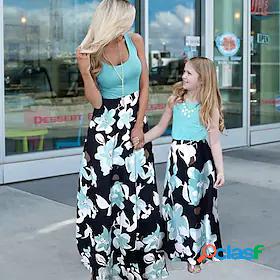 Mommy and Me Dresses Daily Floral Graphic Color Block