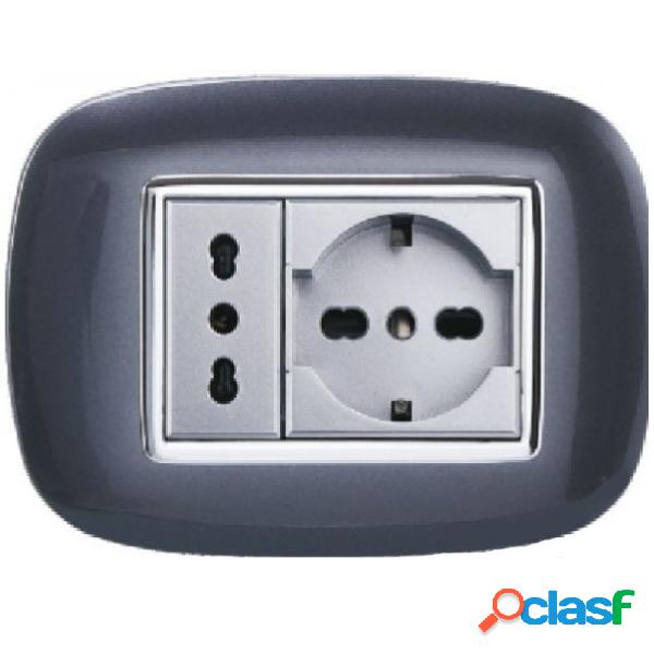 PLACCA OVAL 3 4 6 MODULI ACCIAIO SCURO COMPATIBILE CON