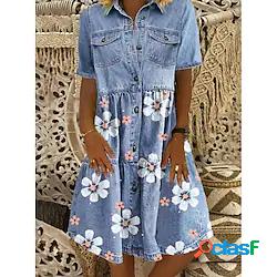 Per donna Abito camicia di jeans Abito al ginocchio Blu