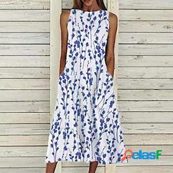 Per donna Abito casual Vestito longuette Blu Senza maniche