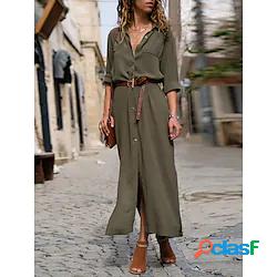 Per donna Abito chemisier Vestito maxi Nero Verde militare