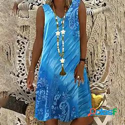 Per donna Abito linea A Abito al ginocchio Verde Blu Azzurro
