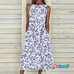 Per donna Abito linea A Vestito longuette Blu Senza maniche