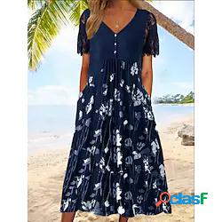 Per donna Abito linea A Vestito longuette Blu marino Manica