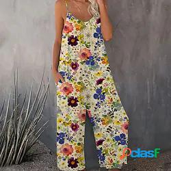 Per donna Tuta Schiena scoperta Tasche Floreale A V