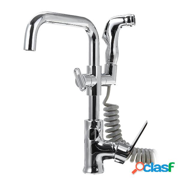 Rubinetto da cucina cromato Doppio spruzzatore con beccuccio